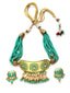 Gold-Plated Turquoise Blue & Beige Filigree Work Pearl-Beaded Jewellery Set