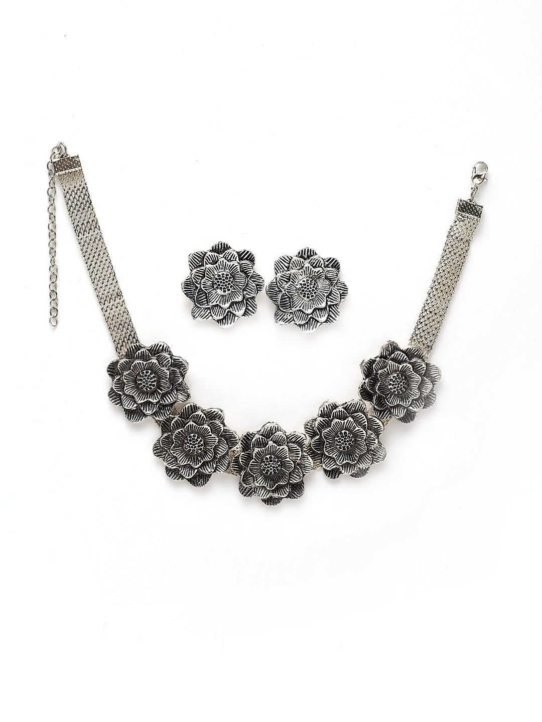 Oxidized Silver-Plated Floral Handcrafted Jewellery Set