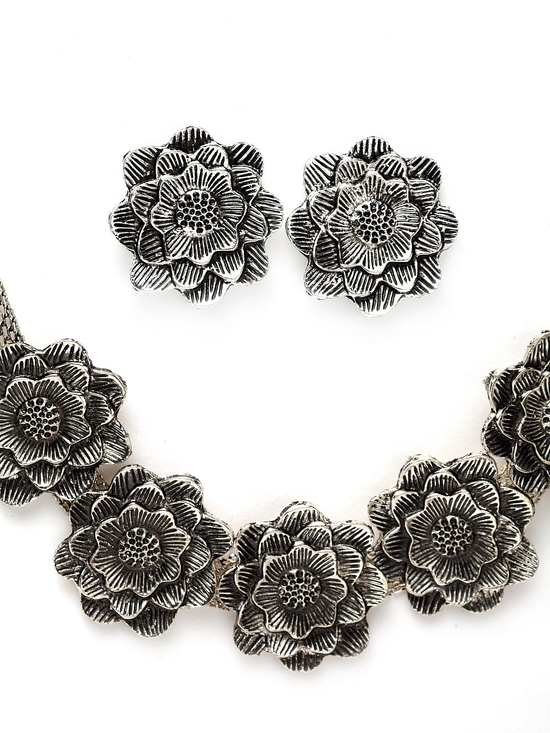 Oxidized Silver-Plated Floral Handcrafted Jewellery Set