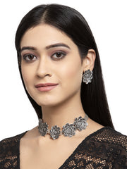 Oxidized Silver-Plated Floral Handcrafted Jewellery Set