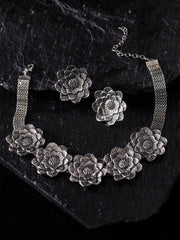 Oxidized Silver-Plated Floral Handcrafted Jewellery Set