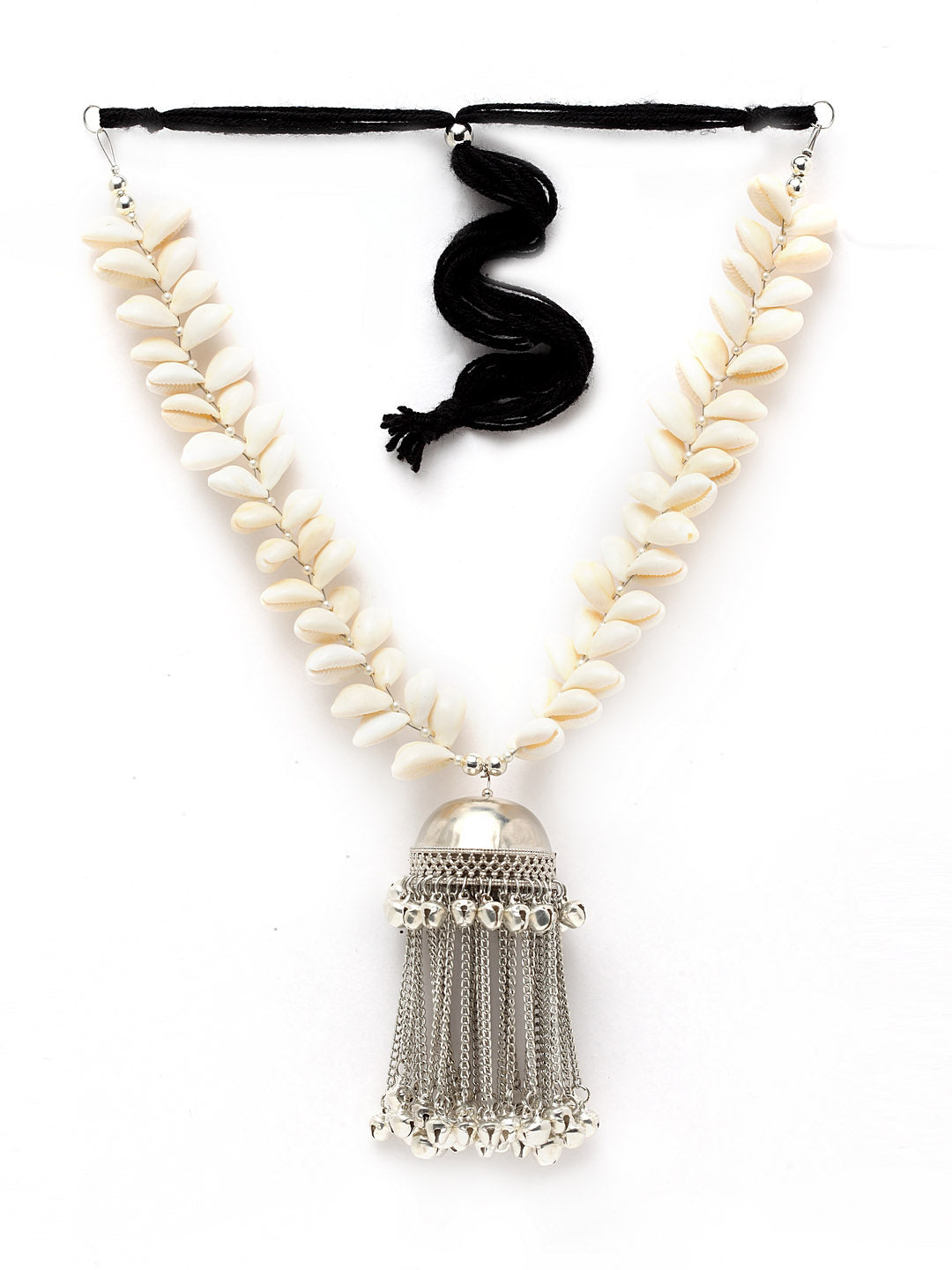 Oxidized German-Silver Ghungroo-Detailed Handcrafted Seashell Necklace