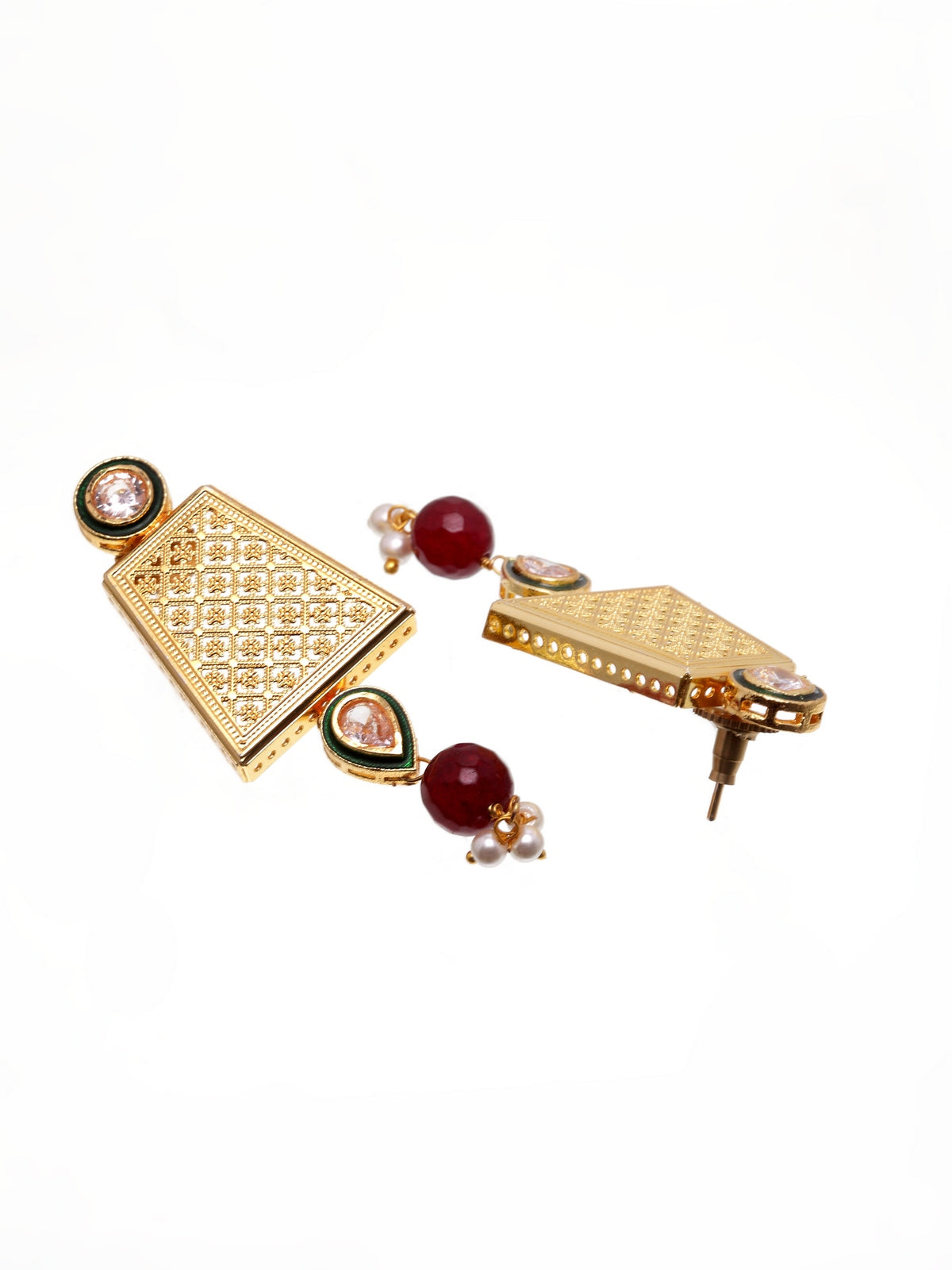 Gold-Plated Red & White Handcrafted Stone-Studded Jewellery Set