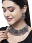 Oxidized Silver-Toned & Pink Stone Studded Jewellery Set