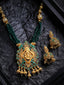 Green & Gold-Toned Beaded Temple Jewellery Set