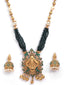 Green & Gold-Toned Beaded Temple Jewellery Set