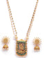 Gold-Toned & Green Gold-Plated Beaded Temple Jewellery Set