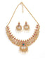 Gold-Toned Pink Stone-Studded & Pearl-Beaded Jewellery Set