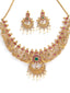 Gold-Toned Pink Stone-Studded & Pearl-Beaded Jewellery Set