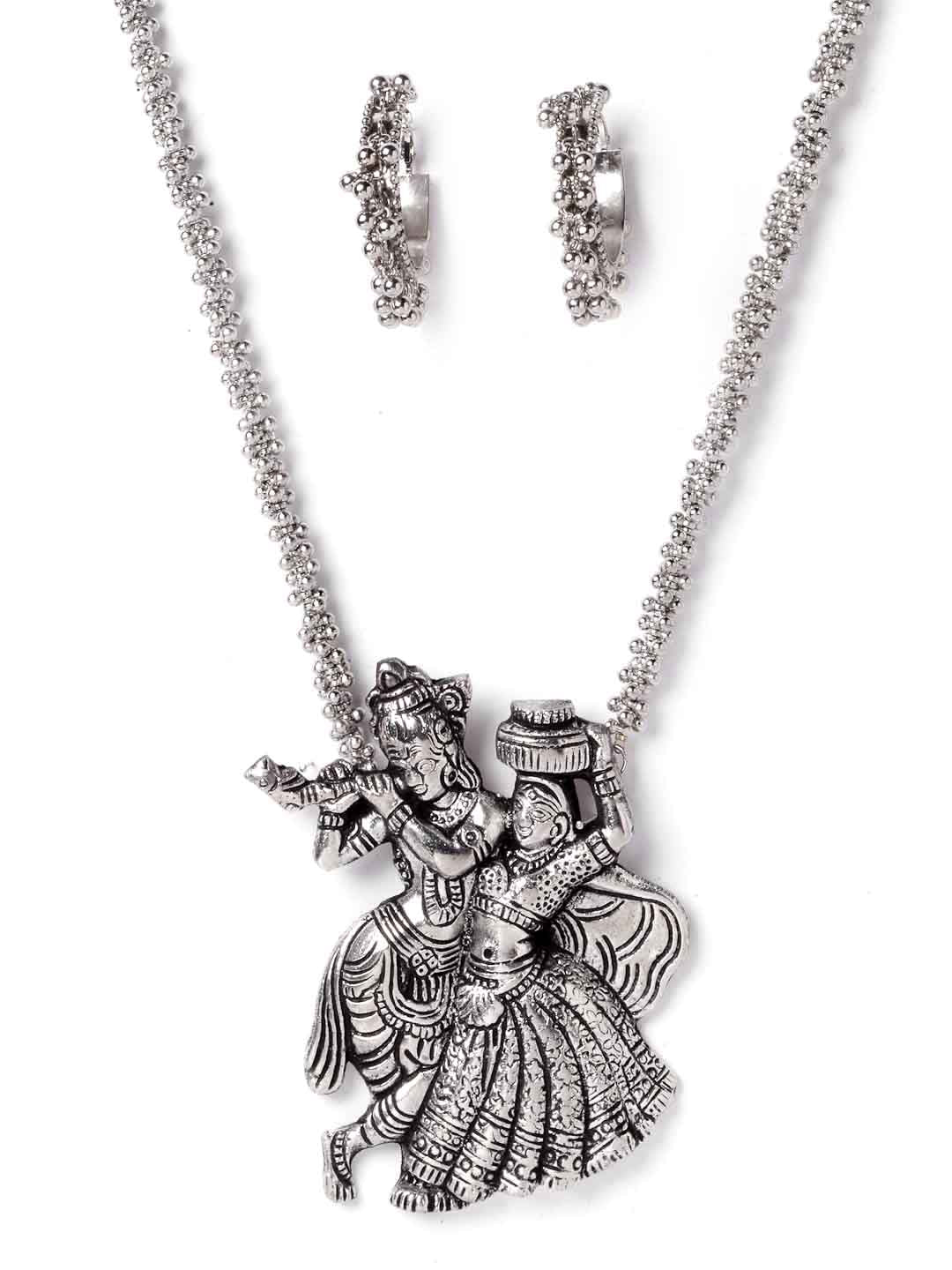 Oxidised Silver-Plated Radha Krishna Temple Jewellery Set