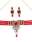 Gold-Plated Red & White Kundan Stone Studded Jewellery Set