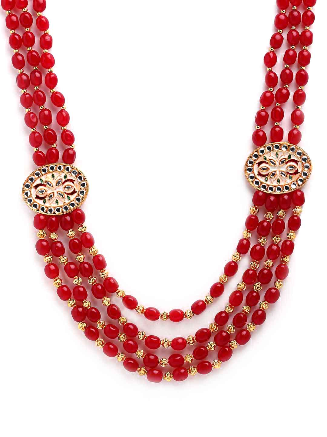 Woman Maroon & White Gold-Plated Layered Necklace