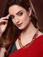 Gold-Plated Red Beaded Jewellery Set