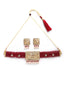 Gold-Plated Red & White Stone-Studded & Beaded Jewellery Set