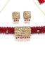 Gold-Plated Red & White Stone-Studded & Beaded Jewellery Set