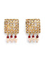 Gold-Plated Red & White Stone-Studded & Beaded Jewellery Set