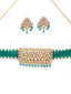 Gold-Plated Green & White Beaded Mirror-Work Jewellery Set