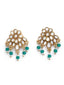 Gold-Plated Green & White Beaded Mirror-Work Jewellery Set