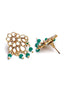 Gold-Plated Green & White Beaded Mirror-Work Jewellery Set