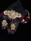 Woman Gold-Plated & Red Beaded Mirror Work Choker Jewellery Set