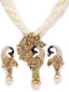 Gold-Plated Gold-Toned Stone Studded Off-White Pearl Beaded Meenakari Jewellery Set