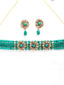 Gold-Plated & Green Stone-Studded & Beaded Handcrafted Jewellery Set