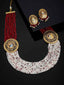 Women Gold-Plated White & Maroon Beaded Jewellery Set