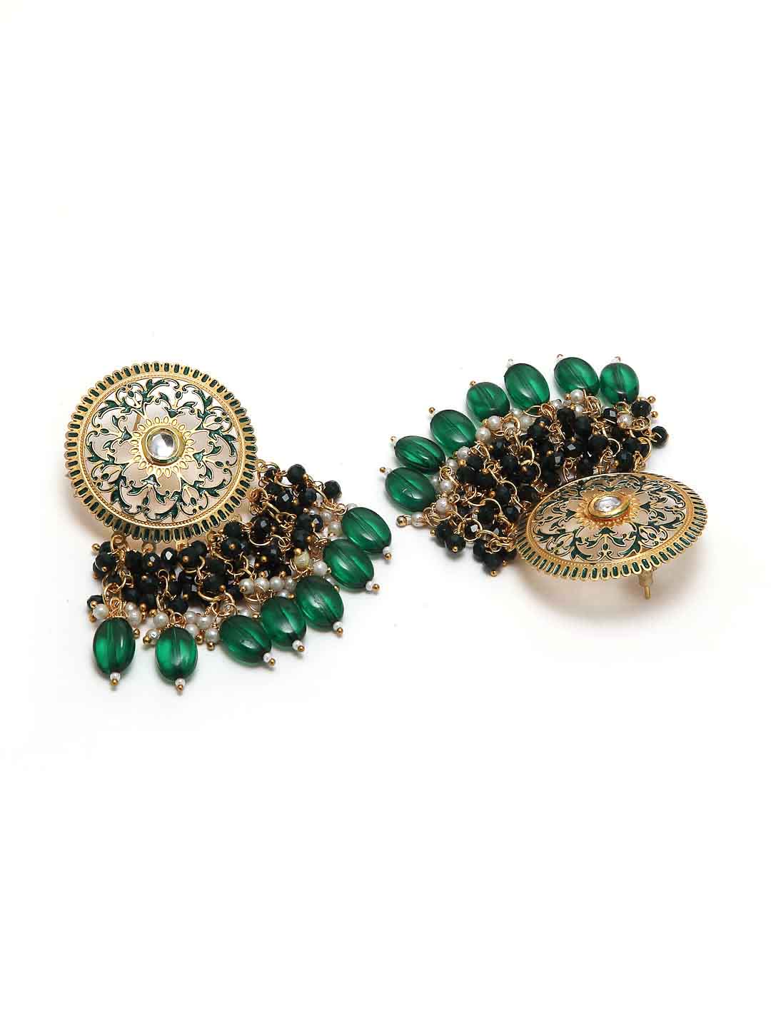 Gold-Plated White & Green Kundan-Studded & Beaded Vilandi Jewellery Set