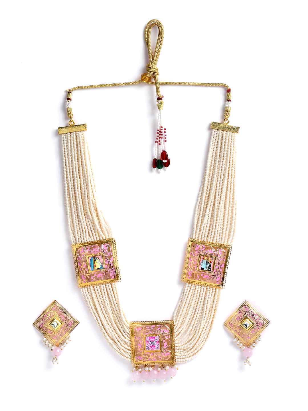 Women Gold-Plated White & Pink Pearl Beaded Choker Jewellery Set