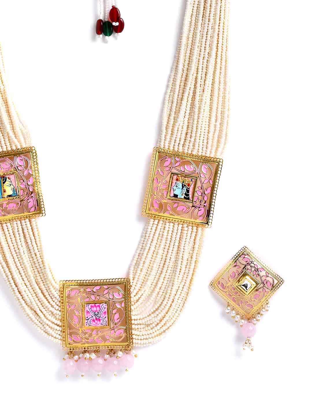 Women Gold-Plated White & Pink Pearl Beaded Choker Jewellery Set