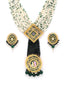 Women Gold-Plated White & Green Pearl Beaded Choker Jewellery Set