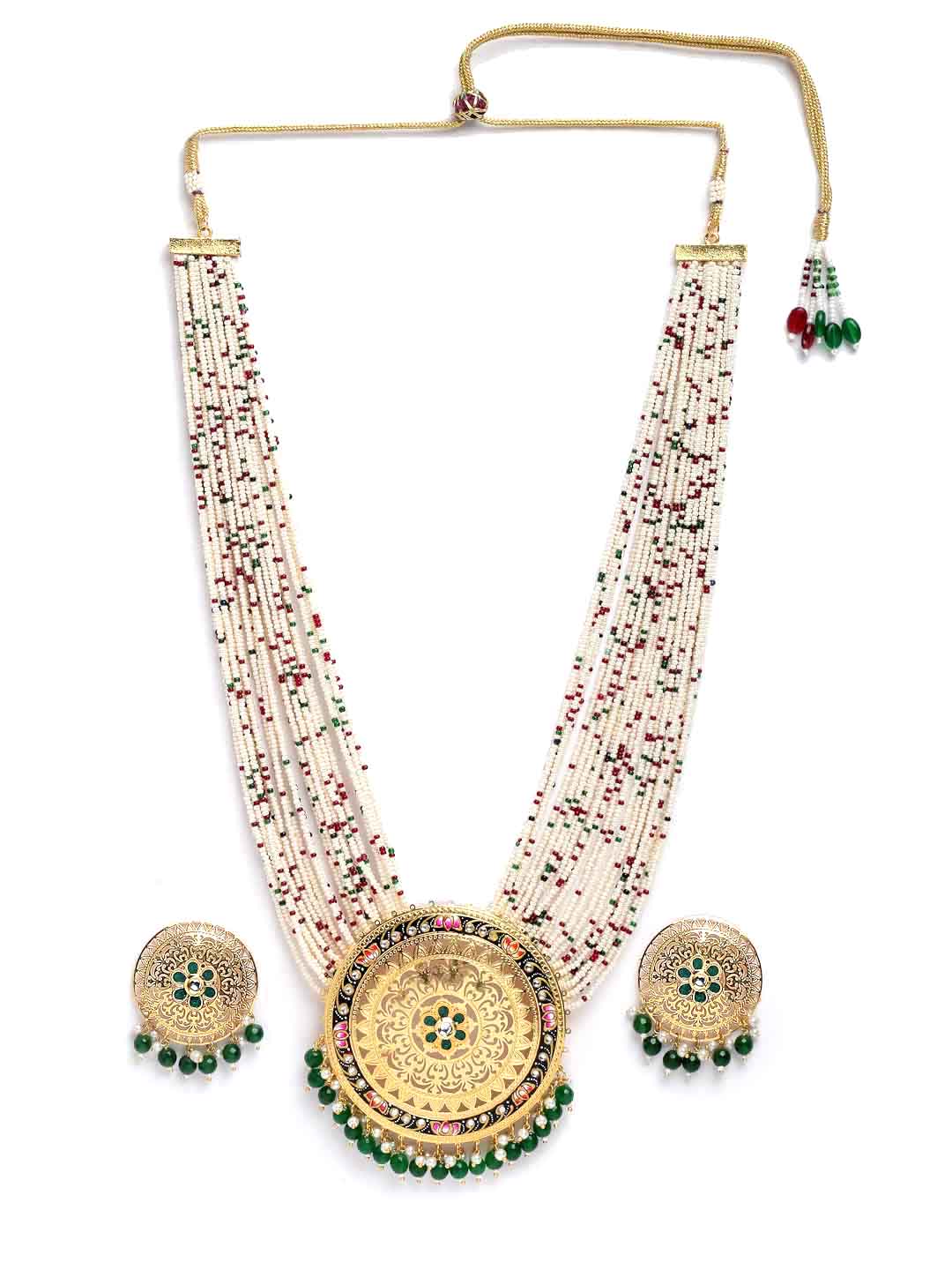 Gold-Plated Green Pearl-Studded Jewellery Set