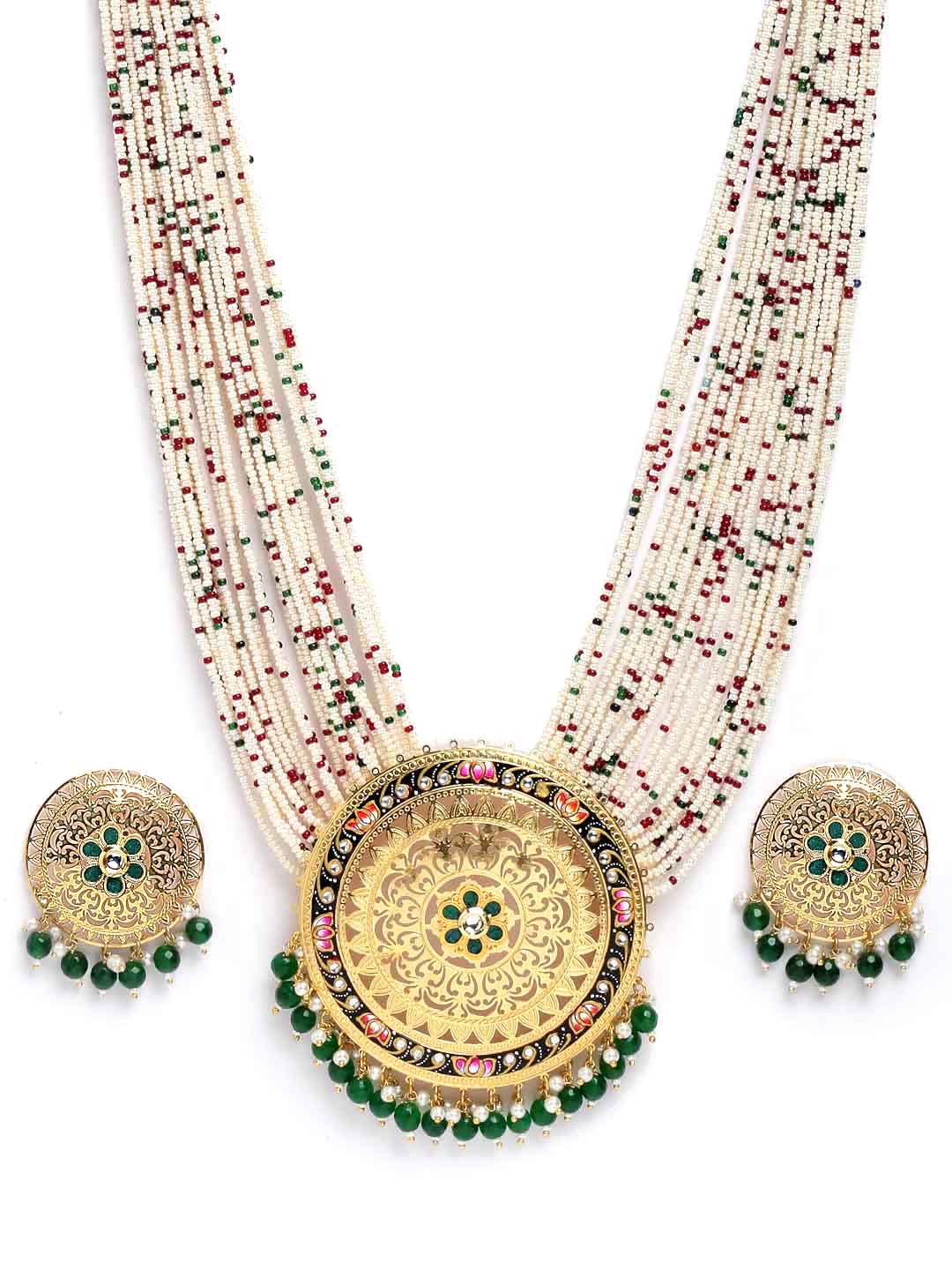 Gold-Plated Green Pearl-Studded Jewellery Set