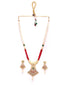 Gold-Plated & Red Stone-Studded & Beaded Jewellery Set