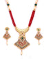 Gold-Plated & Red Stone-Studded & Beaded Jewellery Set