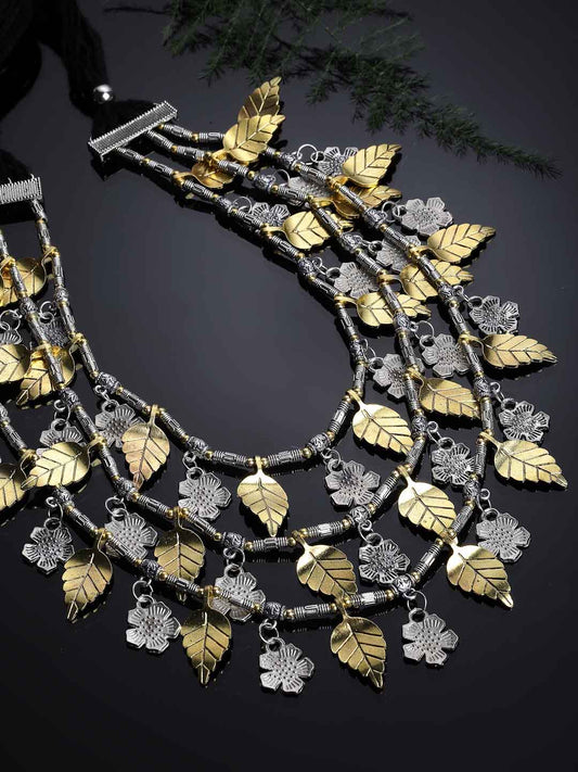 Silver-Toned & Gold-Toned German Silver Oxidised Necklace