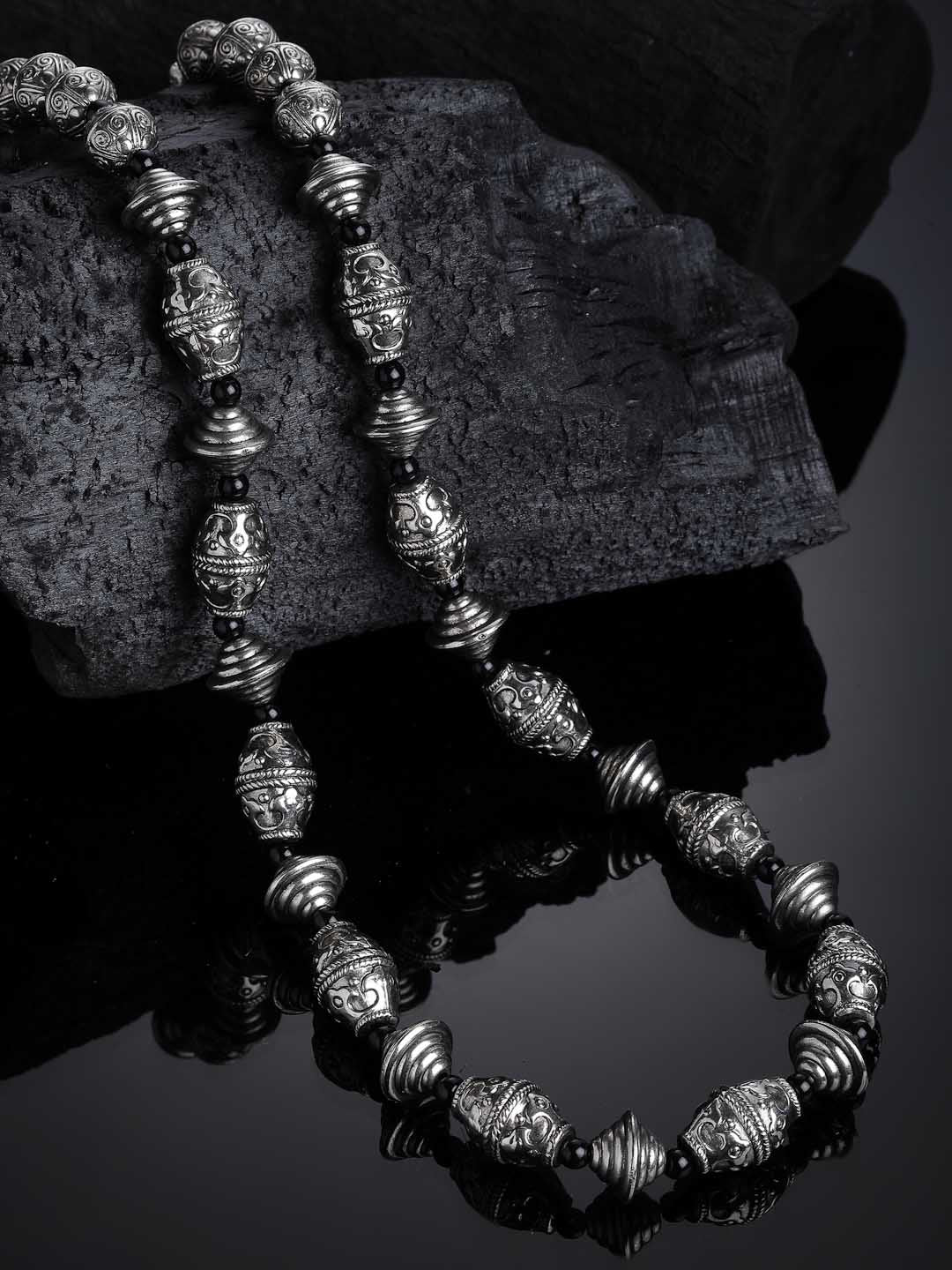 Silver-Toned & Black German Silver Oxidised Necklace