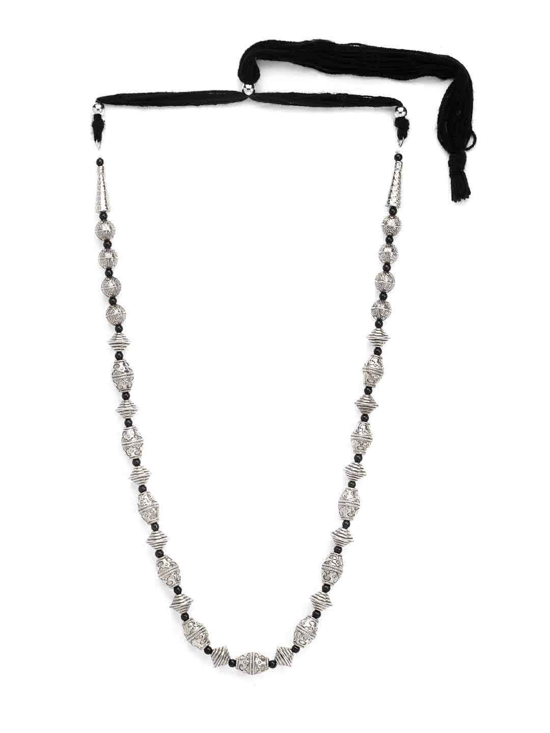 Silver-Toned & Black German Silver Oxidised Necklace