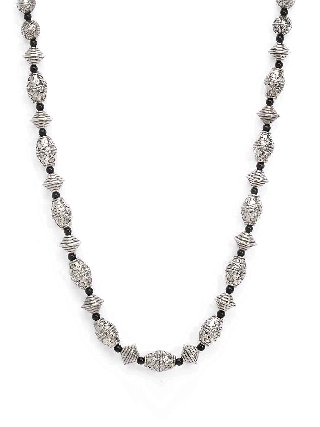 Silver-Toned & Black German Silver Oxidised Necklace