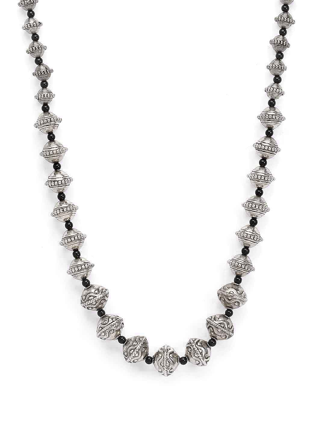 Silver-Toned & Black German Silver Oxidised Necklace