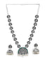 Silver-Toned Green Stone-Studded Peacock Shaped Oxidized Jewellery Set