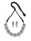 Oxidized Silver-Toned Pink Peacock Shaped Pearl Choker Necklace with Earrings