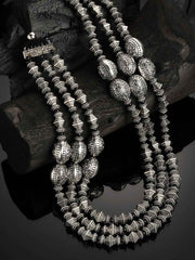 Silver-Toned Oxidized Beaded Necklace