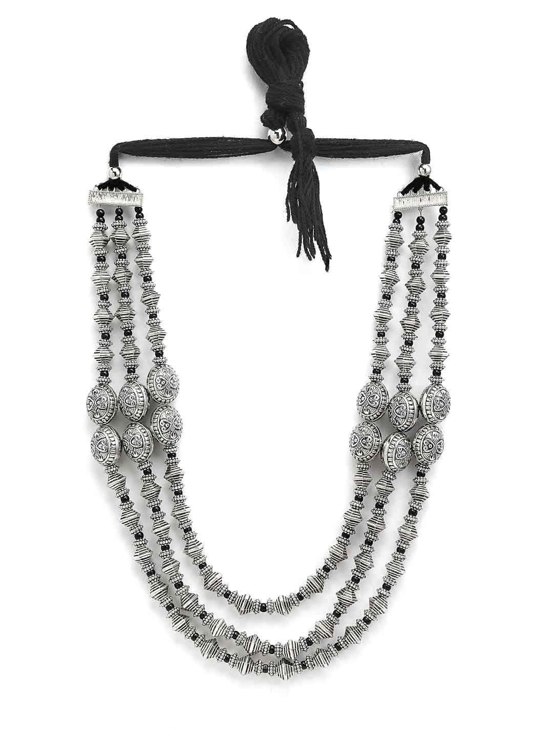 Silver-Toned Oxidized Beaded Necklace