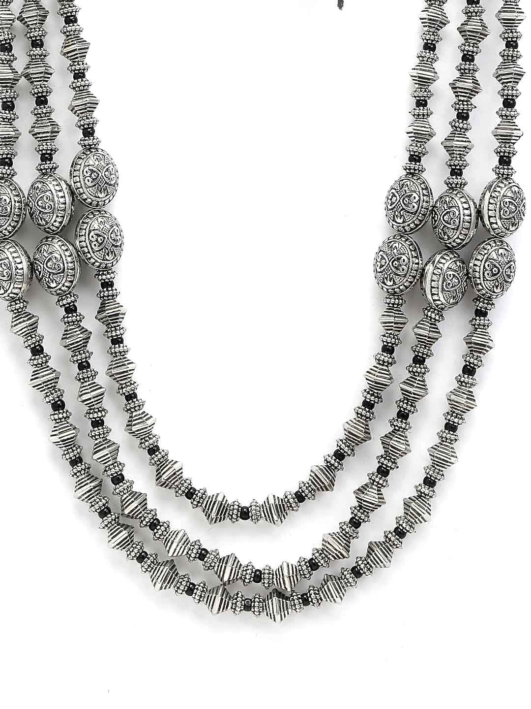 Silver-Toned Oxidized Beaded Necklace