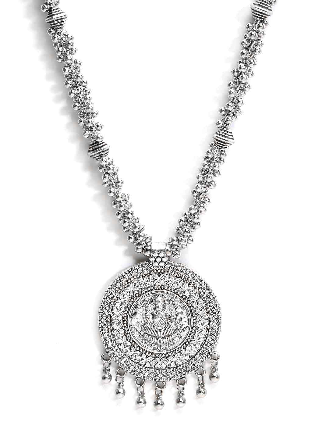 Silver-Toned Oxidized Handcrafted Temple Necklace