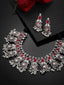 Oxidised Silver-Plated Red & White American Diamond Studded Jewellery Set