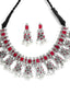 Oxidised Silver-Plated Red & White American Diamond Studded Jewellery Set