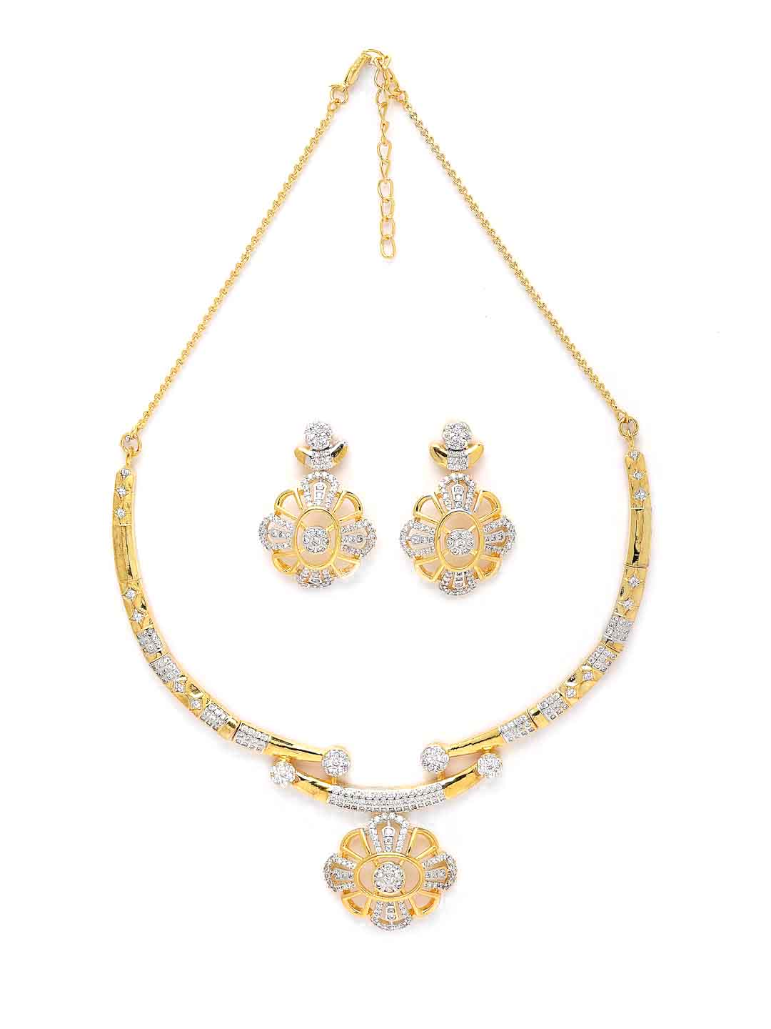 Women Gold-Plated & White CZ Stone-Studded Jewellery Set