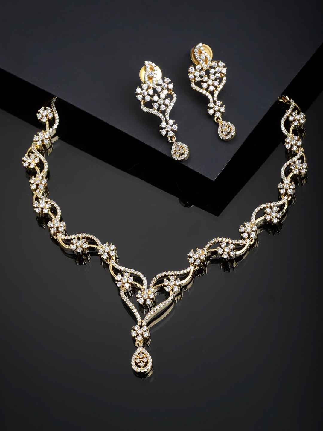 Women Gold-Plated & White AD-Studded Jewellery Set